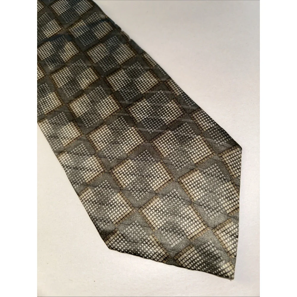 Oleg Cassini Silk Tie Olive And Cream Blocks